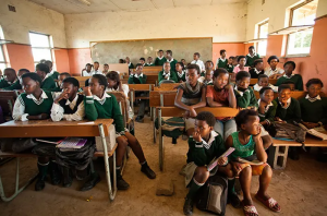 African children in a school's classroom