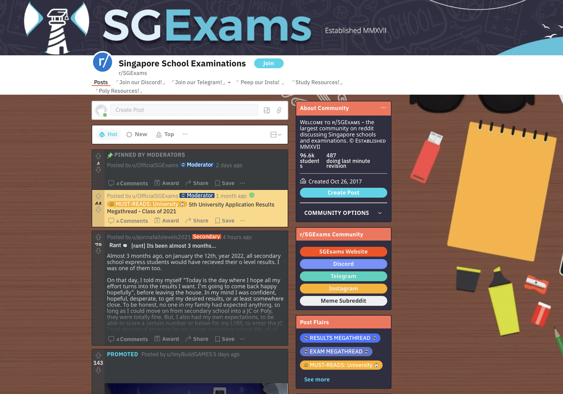 Screenshot of SGExams reddit forum