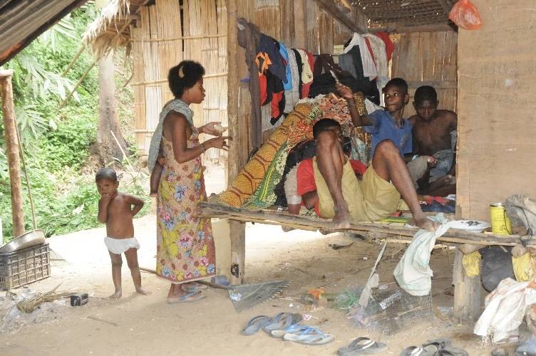 Batek people living in a hut who are indigenous Orang Asli people